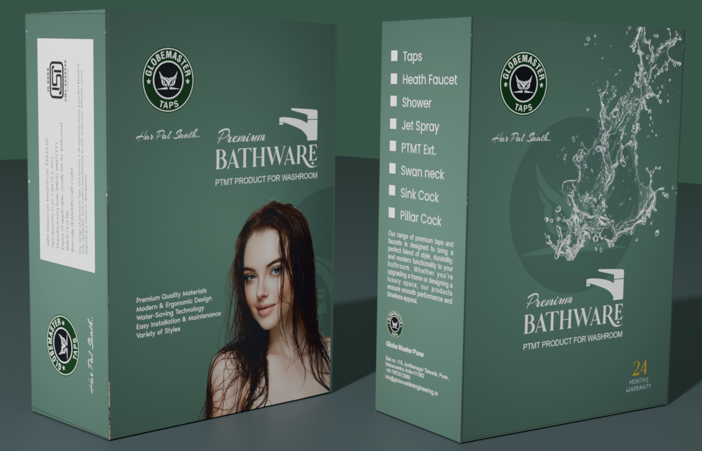 Premium Retail Packaging Design for Globemaster PTMT Bathware