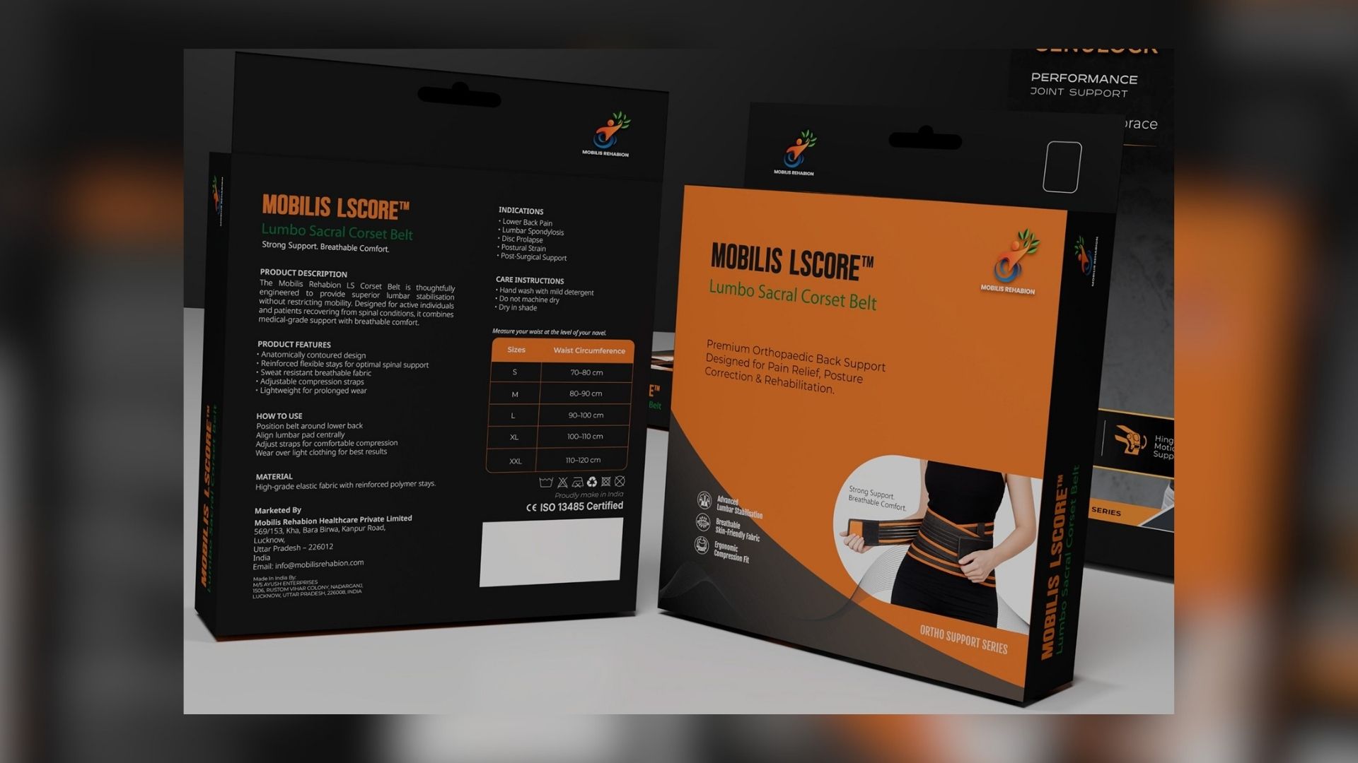 Packaging Design for Mobilis LSCORE Lumbo Sacral Corset Belt